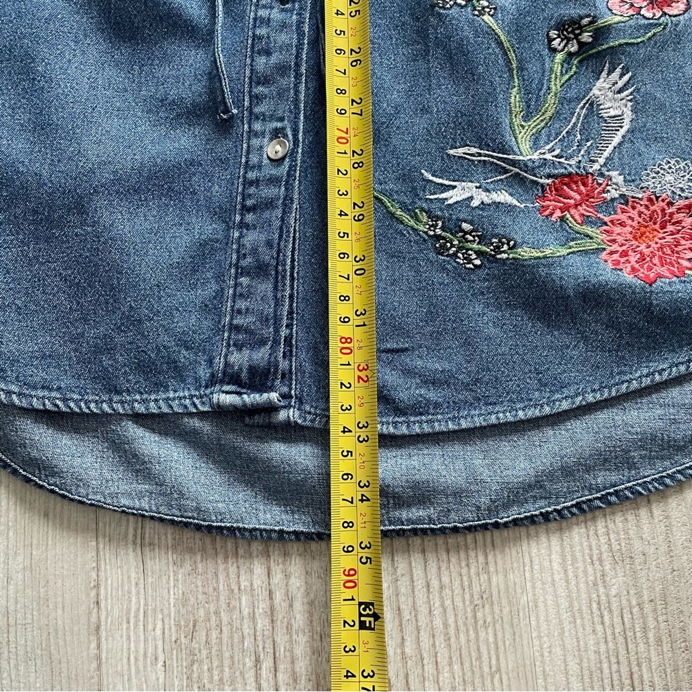 Boho Embroidered Denim Dress 100% Cotton Draw String Waist Long Sleeves size 4 - Picture 7 of 9